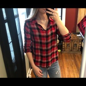 Plaid with lace - 3 quarter sleeve button up